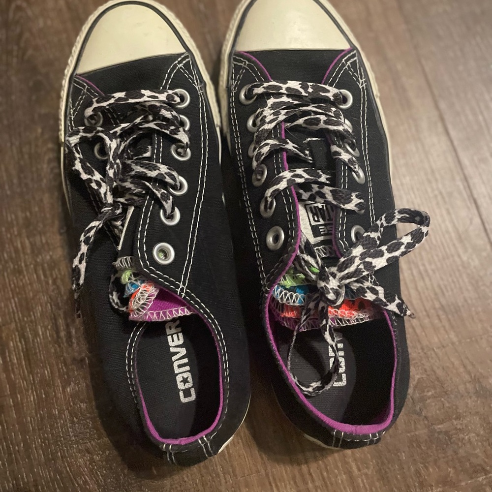 Converse Black Sneakers with Leopard Print Laces